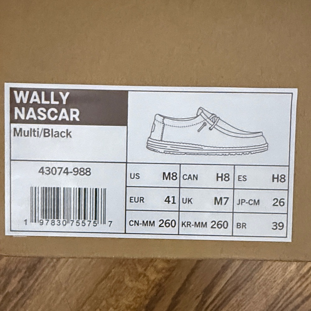 NASCAR Hey Dude Black Loafers with Blue and Yellow Accents - Picture 7 of 7